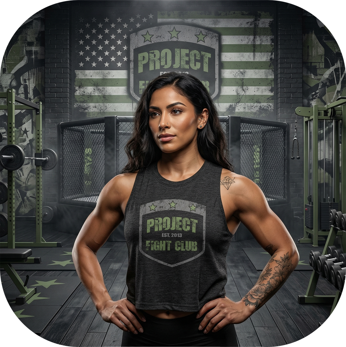 WOMENS BLACK RACERBACK CROP TANK 2 - HONOR SOLDIERS & VETERANS
