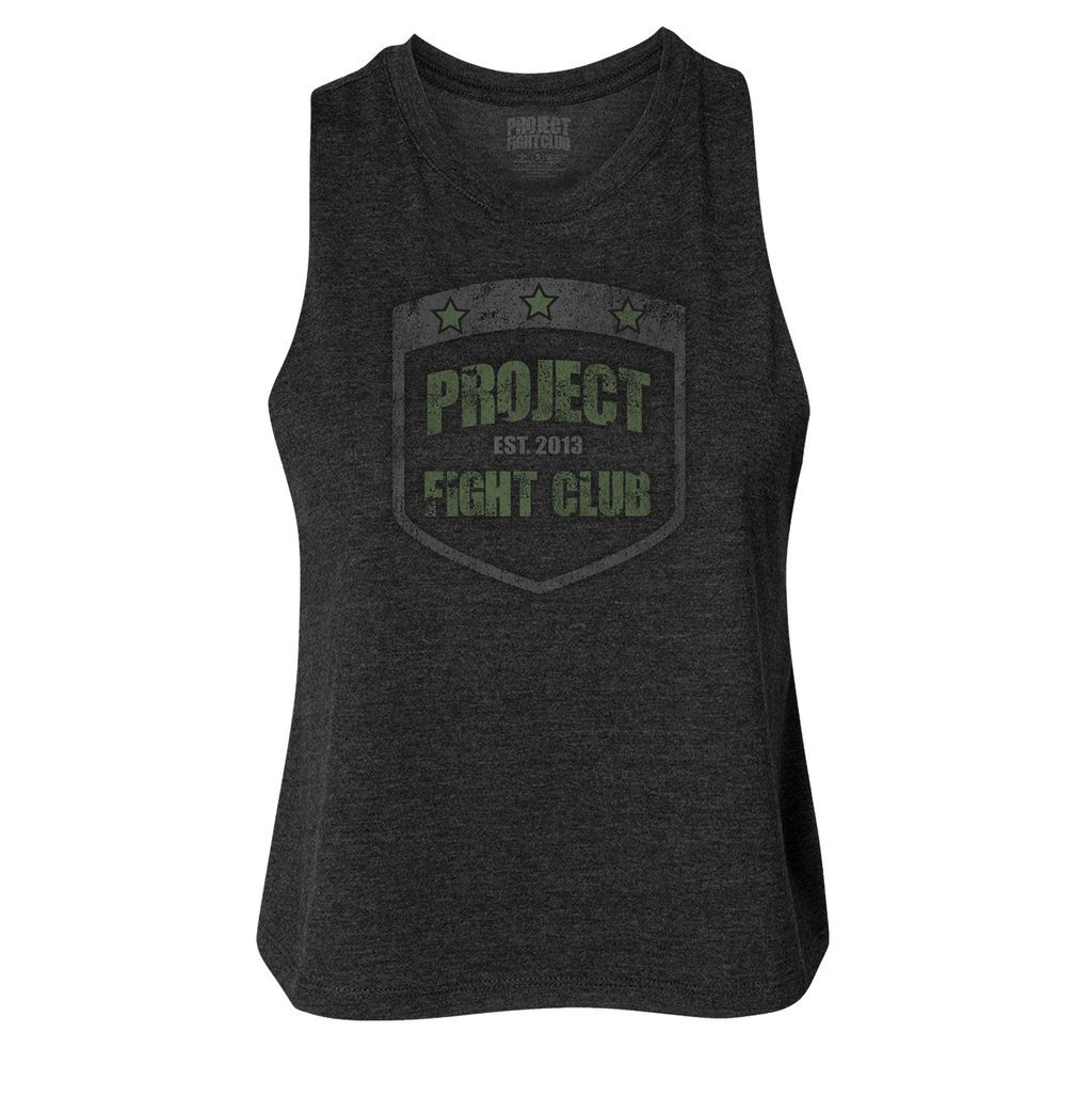 WOMENS BLACK RACERBACK CROP TANK 2 - HONOR SOLDIERS & VETERANS