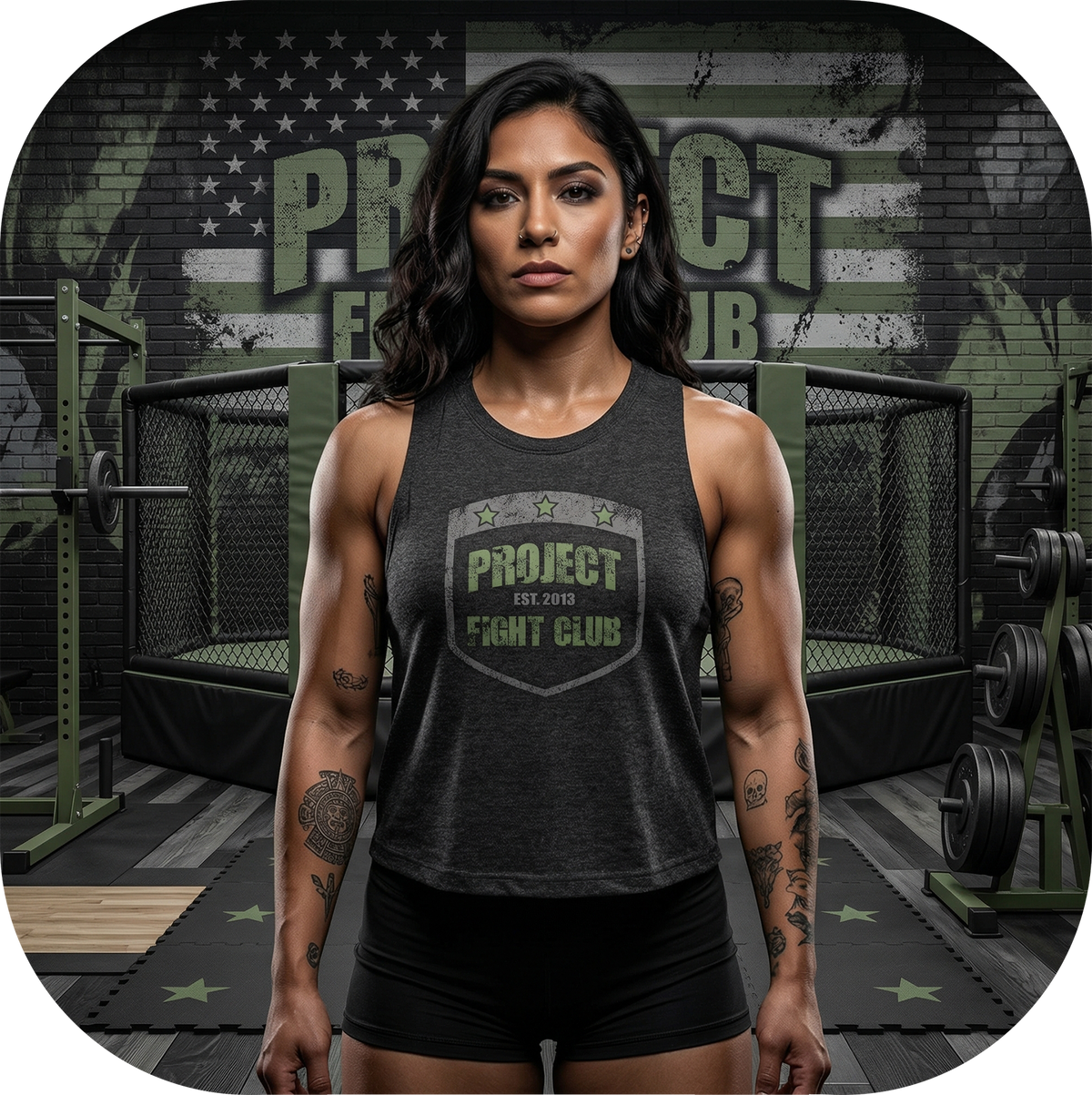 WOMENS BLACK RACERBACK CROP TANK 2 - HONOR SOLDIERS & VETERANS