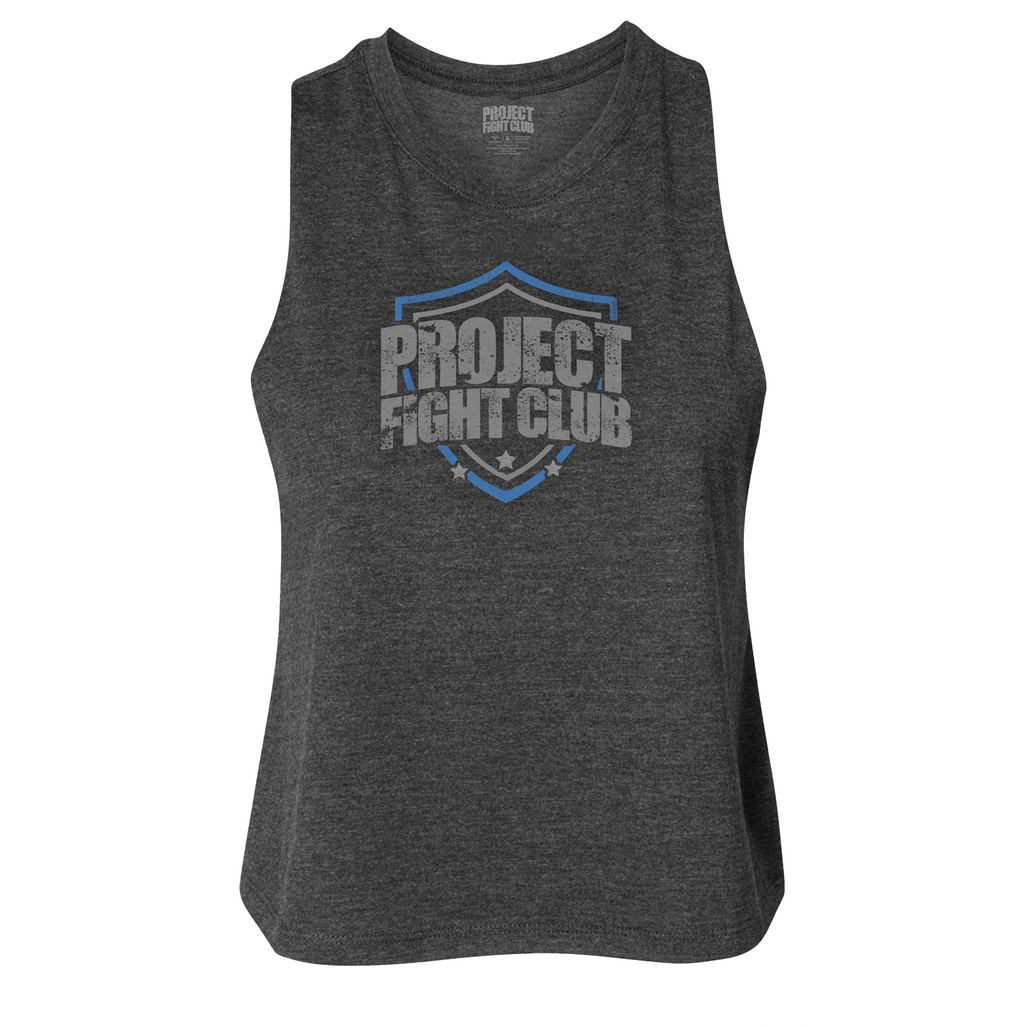 WOMENS DARK GREY RACERBACK CROPPED TANK - SUPPORT POLICE
