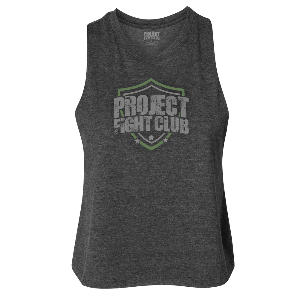 WOMENS DARK GREY RACERBACK CROP TANK - HONOR SOLDIERS & VETERANS