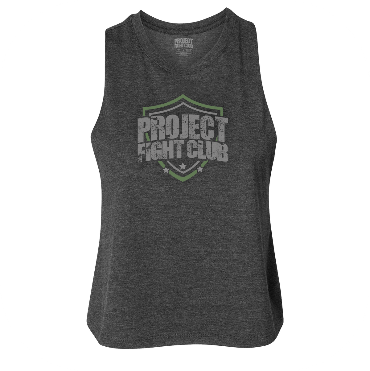 WOMENS DARK GREY RACERBACK CROP TANK - HONOR SOLDIERS & VETERANS