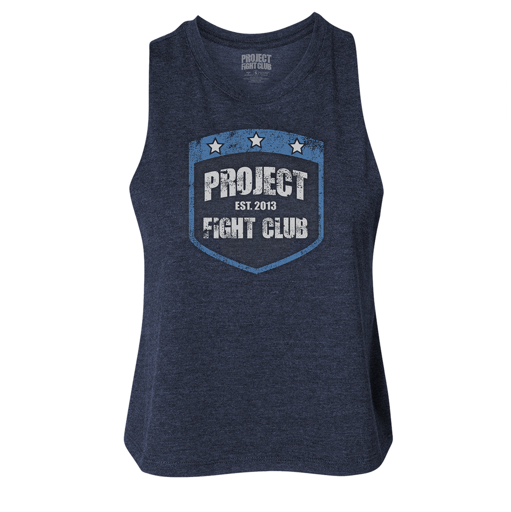 WOMENS NAVY RACERBACK CROPPED TANK #3 - SUPPORT POLICE