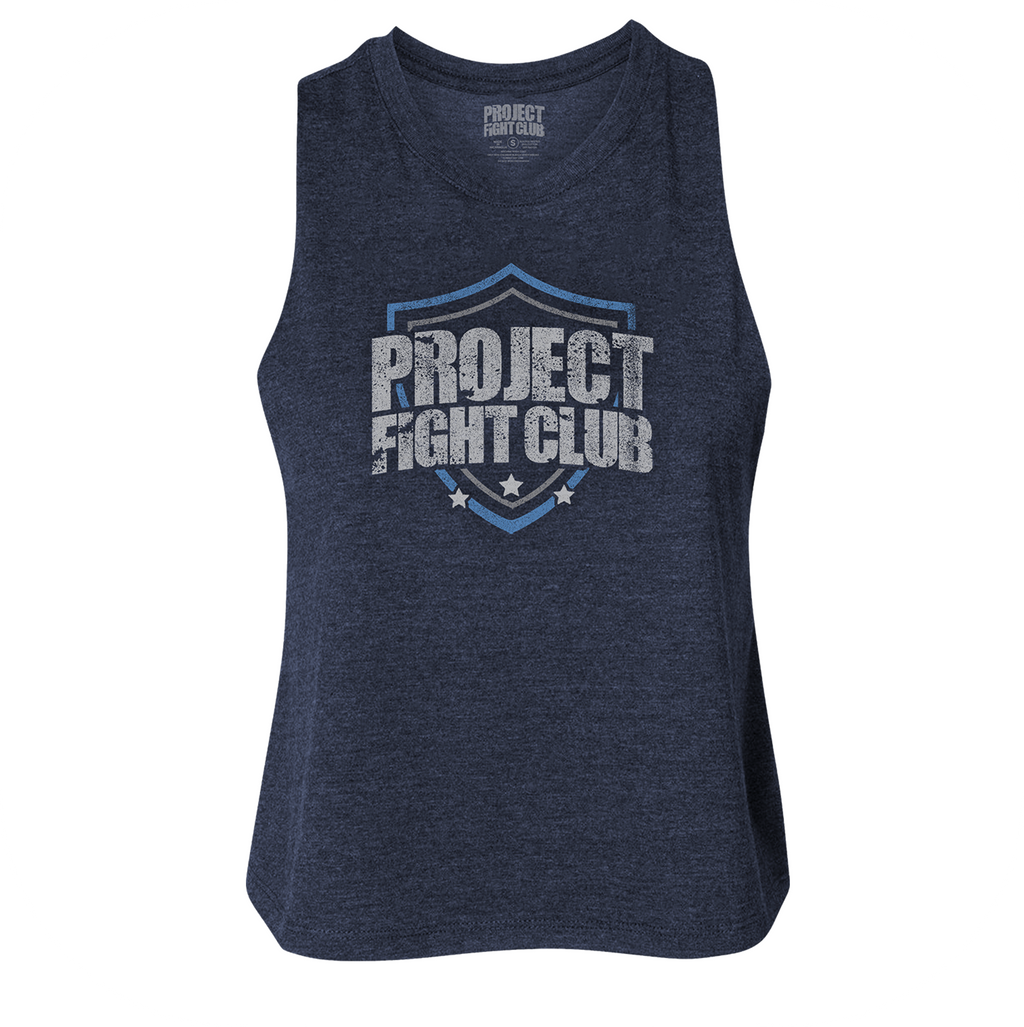 WOMENS NAVY RACERBACK CROPPED TANK #4 - SUPPORT POLICE