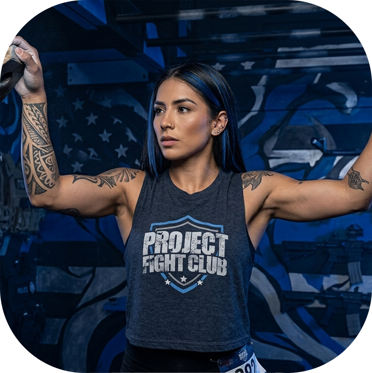 WOMENS NAVY RACERBACK CROPPED TANK #4 - SUPPORT POLICE