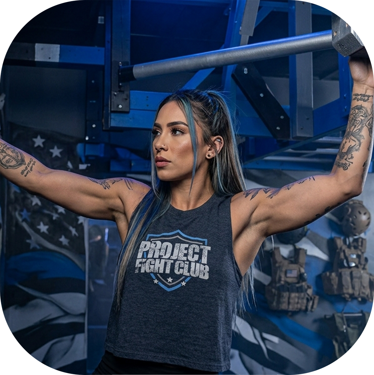 WOMENS NAVY RACERBACK CROPPED TANK #4 - SUPPORT POLICE