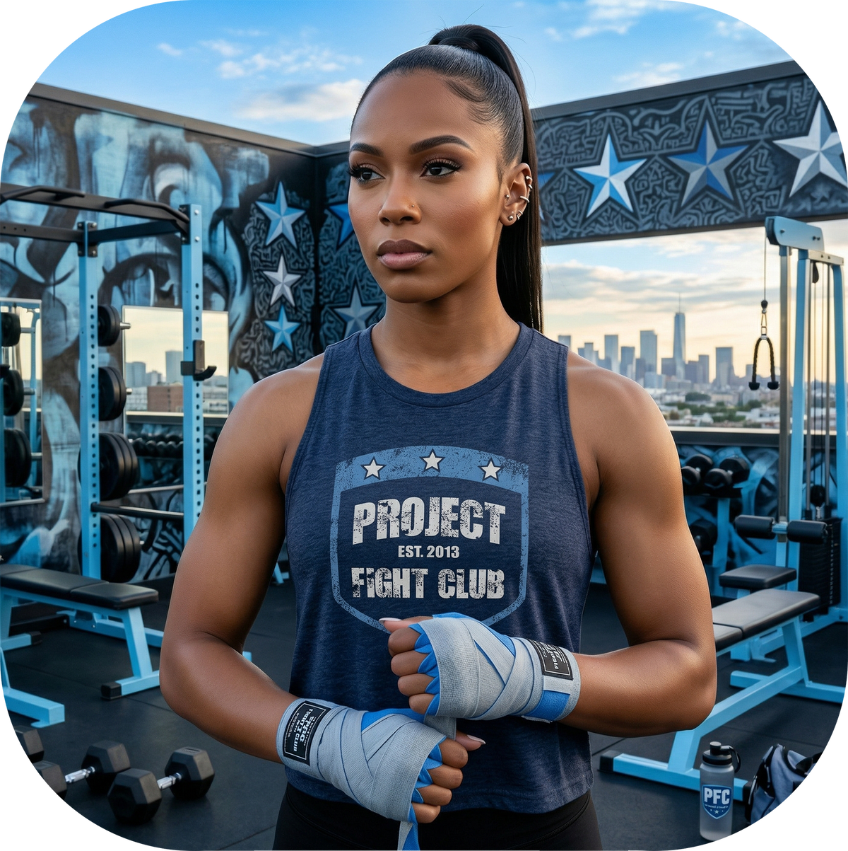 WOMENS NAVY RACERBACK CROPPED TANK #3 - SUPPORT POLICE