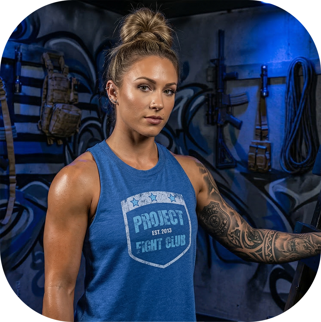 WOMENS BLUE RACERBACK CROPPED TANK #2 - SUPPORT POLICE