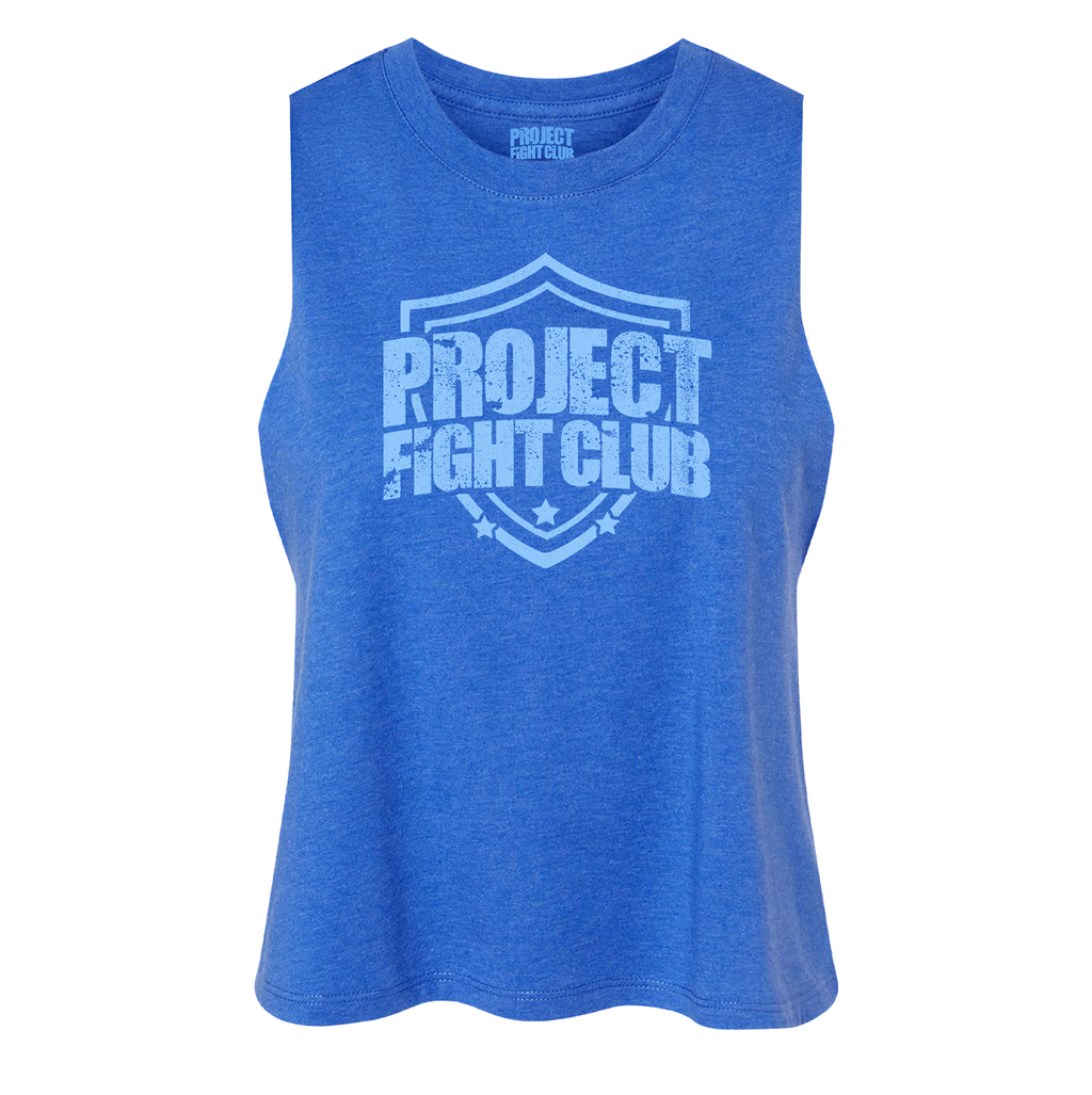 WOMENS BLUE RACERBACK CROPPED TANK - SUPPORT POLICE