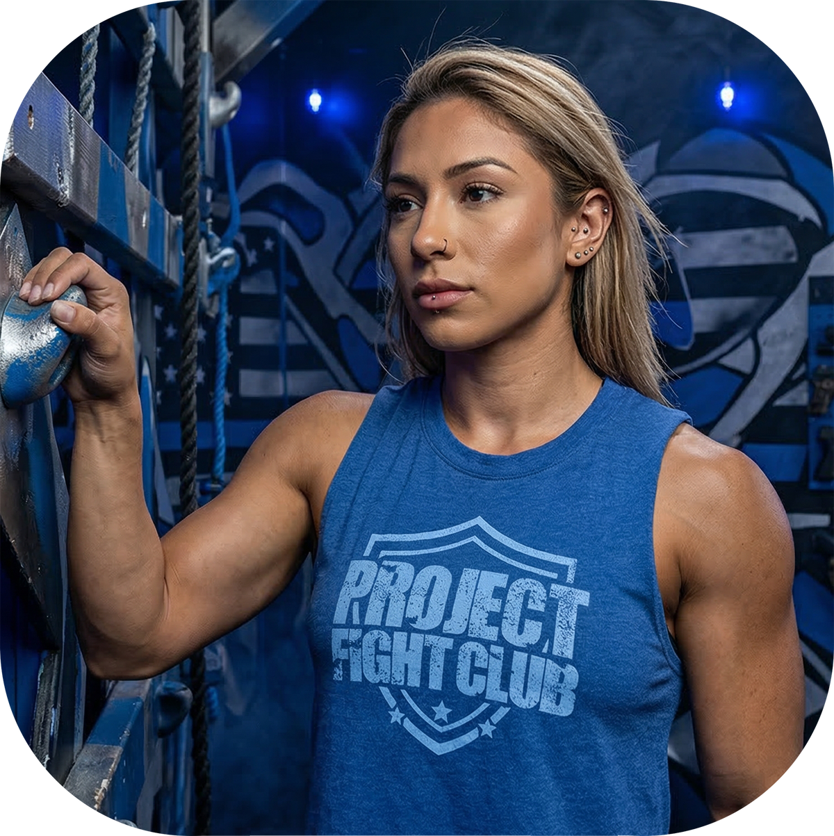WOMENS BLUE RACERBACK CROPPED TANK - SUPPORT POLICE