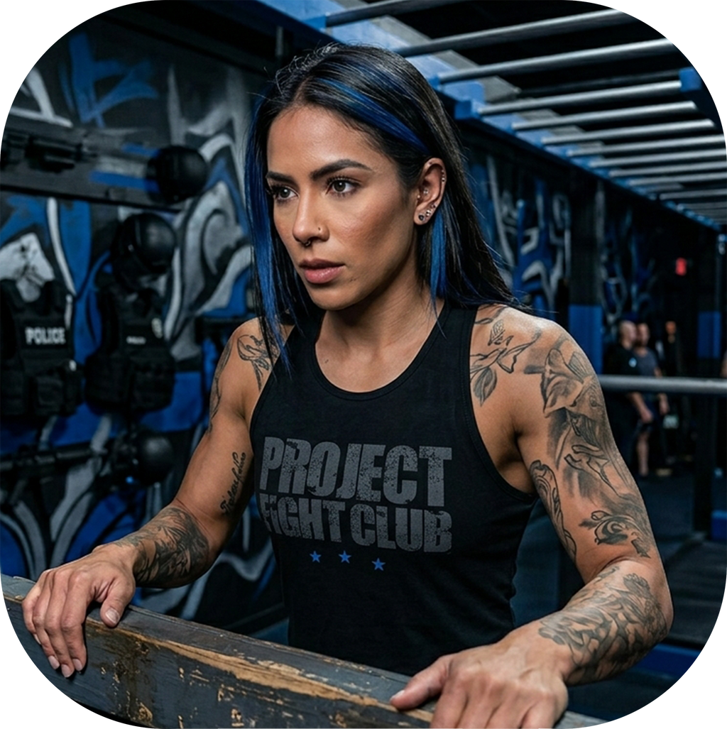 SOLID BLACK RACERBACK CROPPED TANK - SUPPORT POLICE