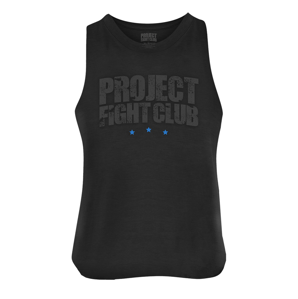 SOLID BLACK RACERBACK CROPPED TANK - SUPPORT POLICE