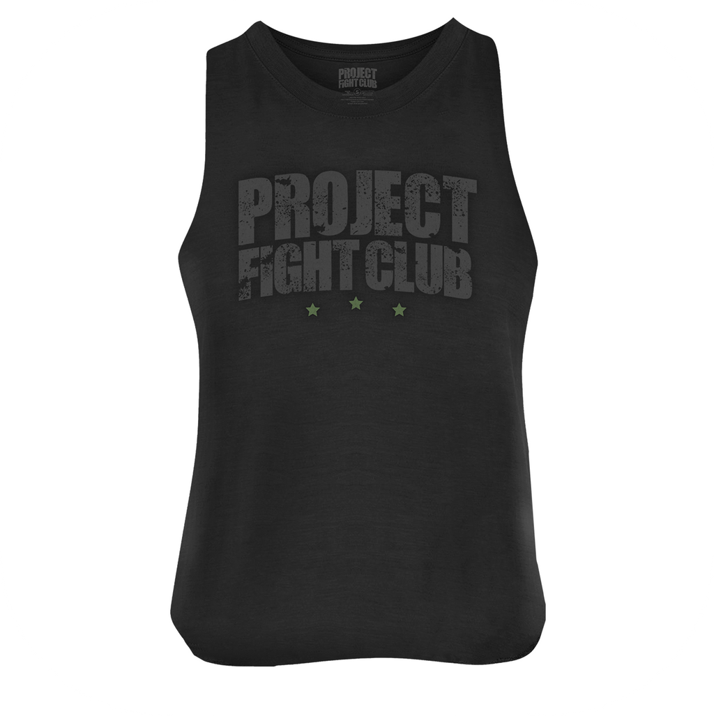 WOMENS BLACK RACERBACK CROP TANK - HONOR SOLDIERS & VETERANS