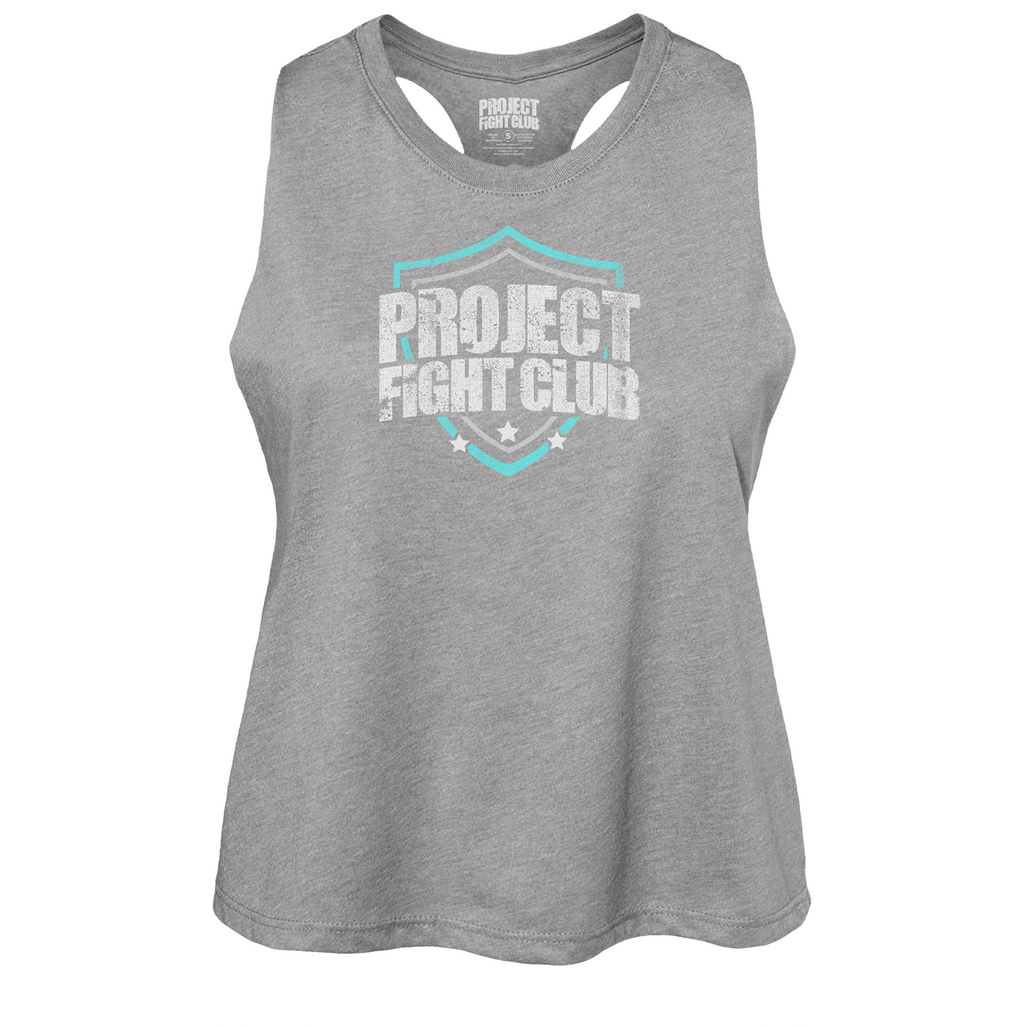 WOMENS GREY CROPPED RACERBACK TANK - FIGHT ADDICTION