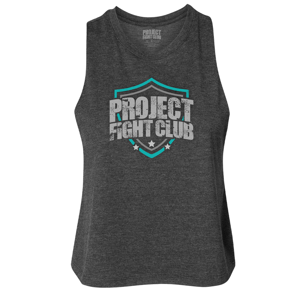 WOMENS DARK GREY CROPPED RACERBACK TANK - FIGHT ADDICTION