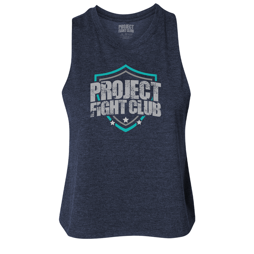 WOMENS NAVY CROPPED RACERBACK TANK - FIGHT ADDICTION