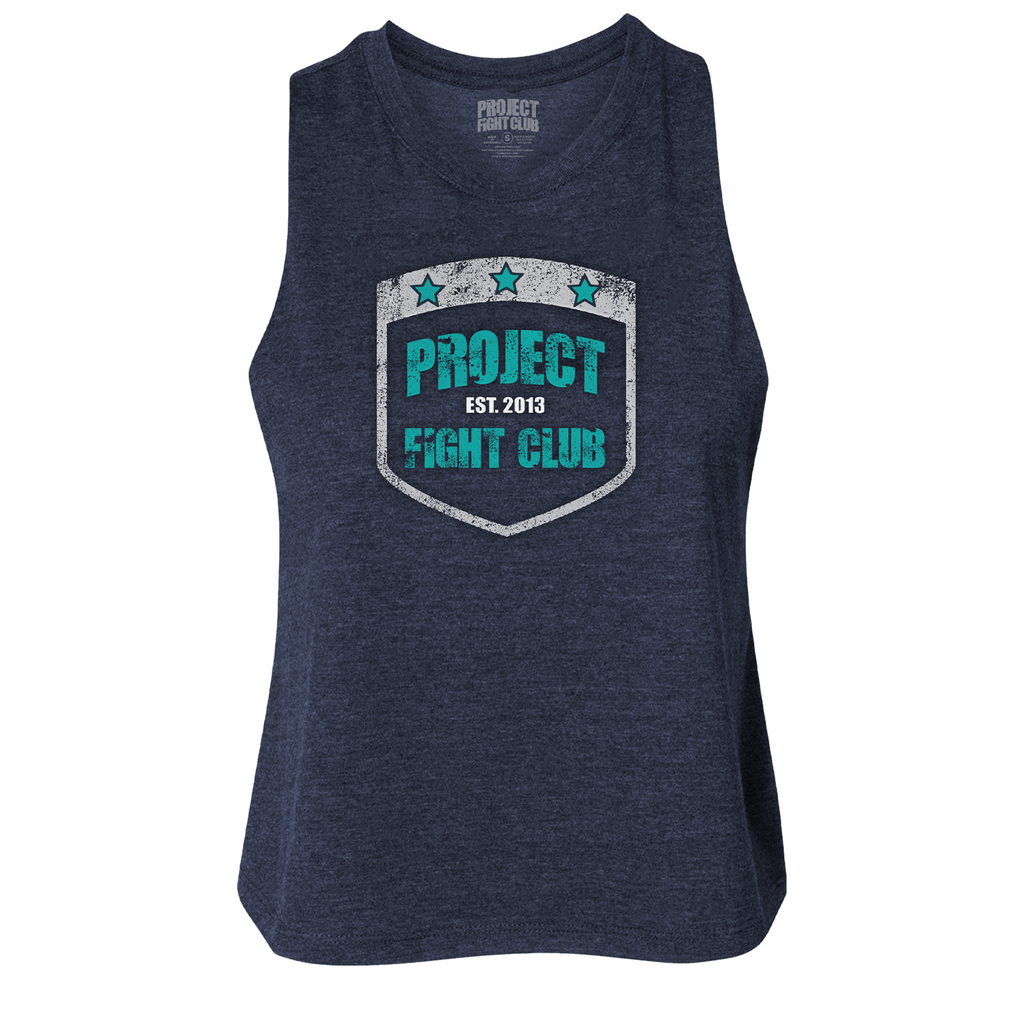 WOMENS NAVY CROPPED RACERBACK TANK #2 - FIGHT ADDICTION