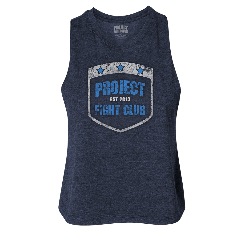 WOMENS NAVY RACERBACK CROPPED TANK #2 - SUPPORT POLICE