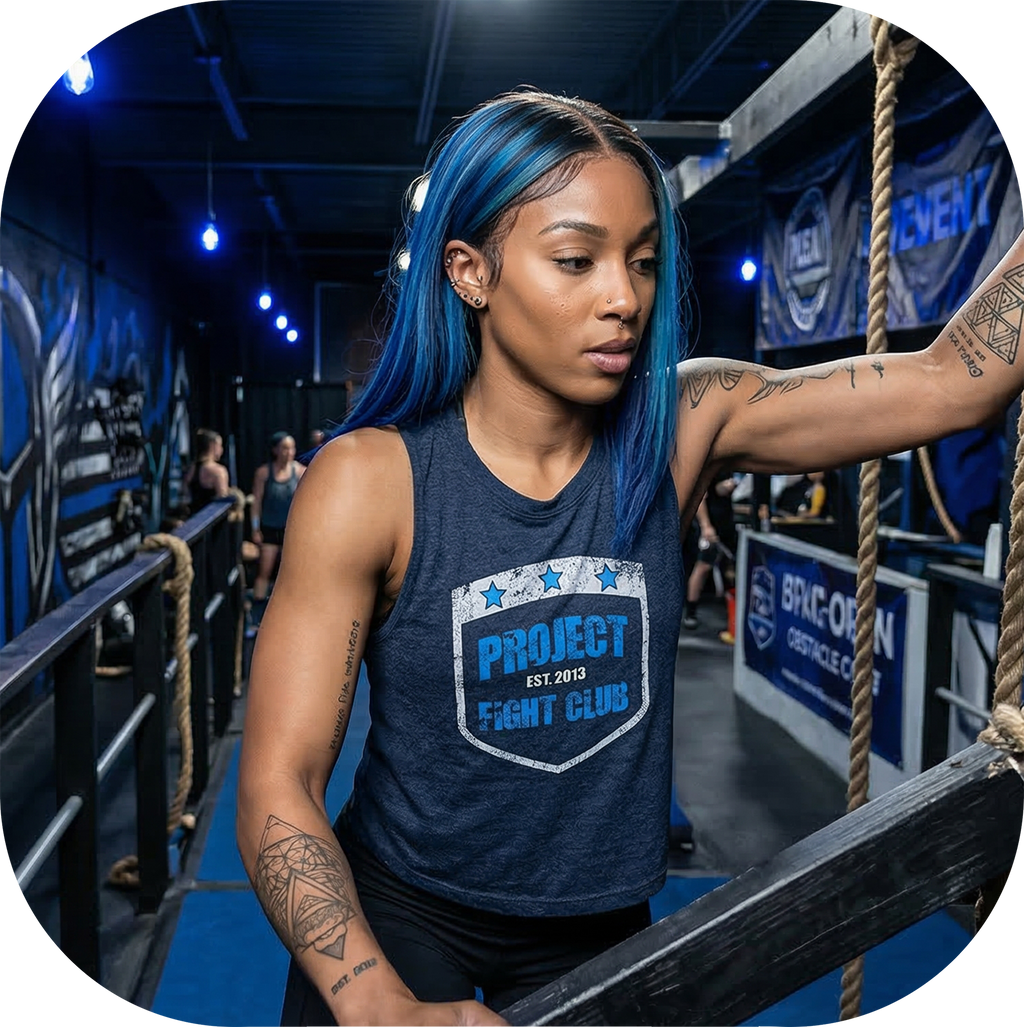 WOMENS NAVY RACERBACK CROPPED TANK #2 - SUPPORT POLICE
