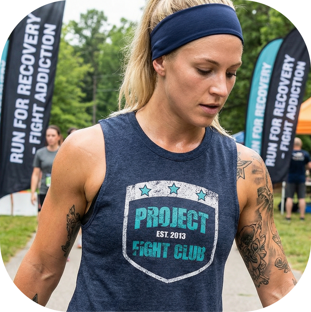 WOMENS NAVY CROPPED RACERBACK TANK #2 - FIGHT ADDICTION