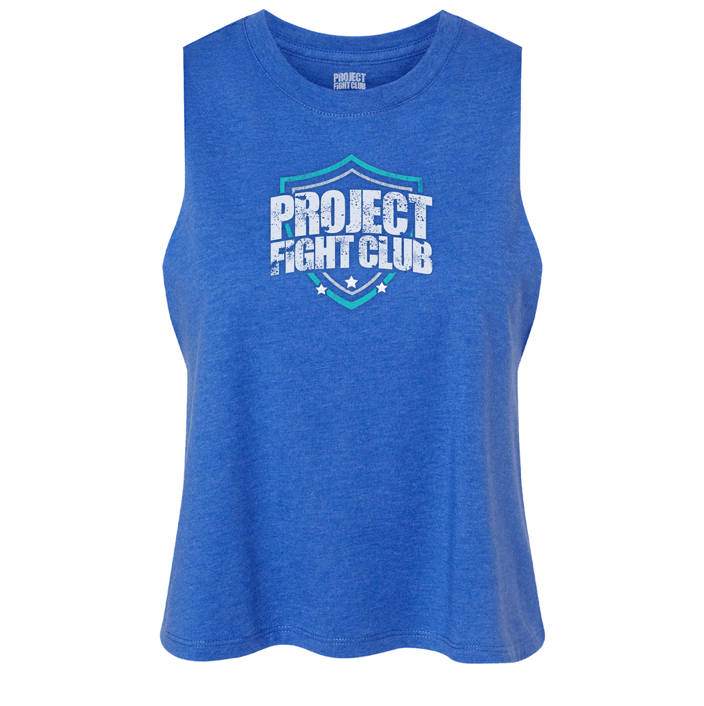 WOMENS BLUE CROPPED RACERBACK TANK - FIGHT ADDICTION