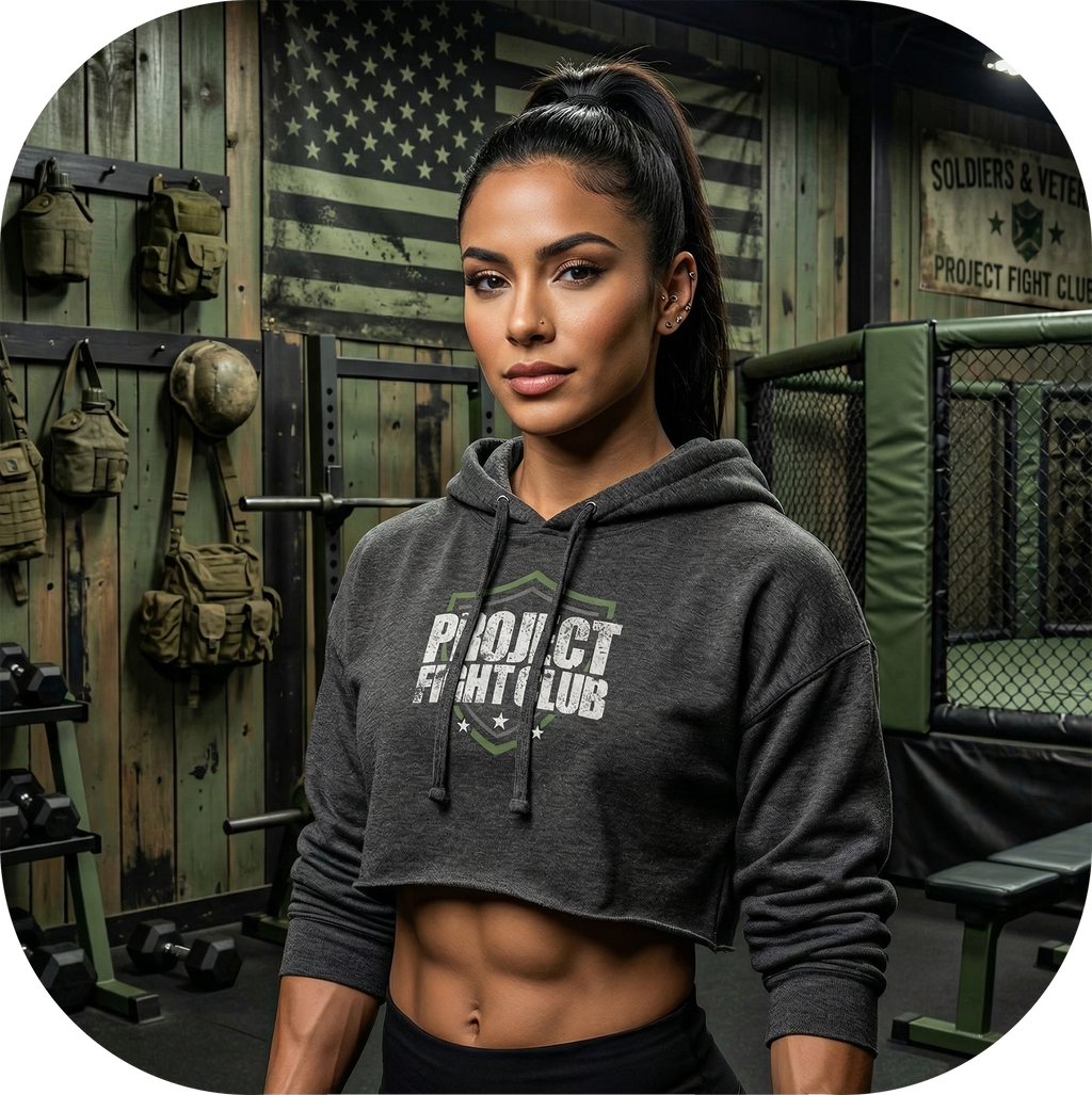 WOMENS DARK GREY CROP HOODIE - HONOR SOLDIERS & VETERANS