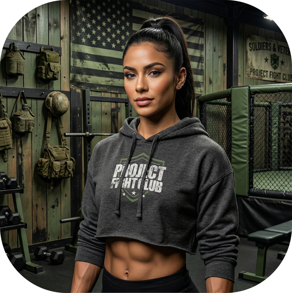 WOMENS DARK GREY CROP HOODIE - HONOR SOLDIERS & VETERANS