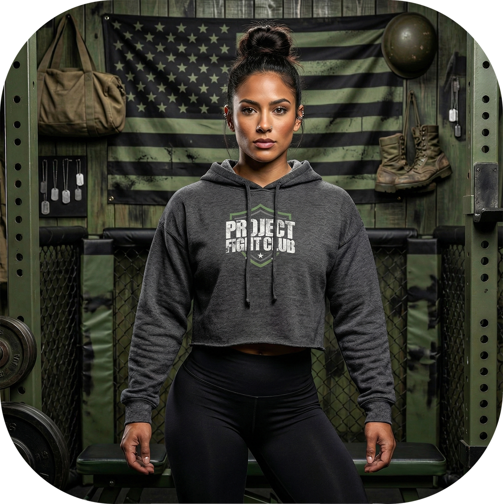 WOMENS DARK GREY CROP HOODIE - HONOR SOLDIERS & VETERANS