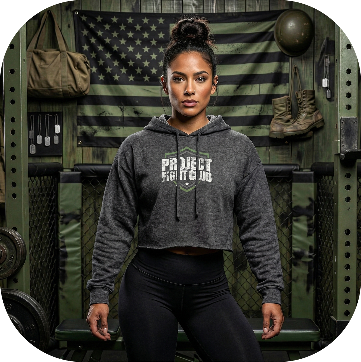 WOMENS DARK GREY CROP HOODIE - HONOR SOLDIERS & VETERANS