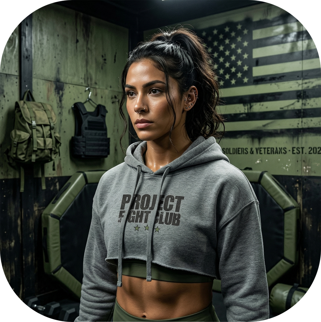 WOMENS GREY CROP HOODIE - HONOR SOLDIERS & VETERANS