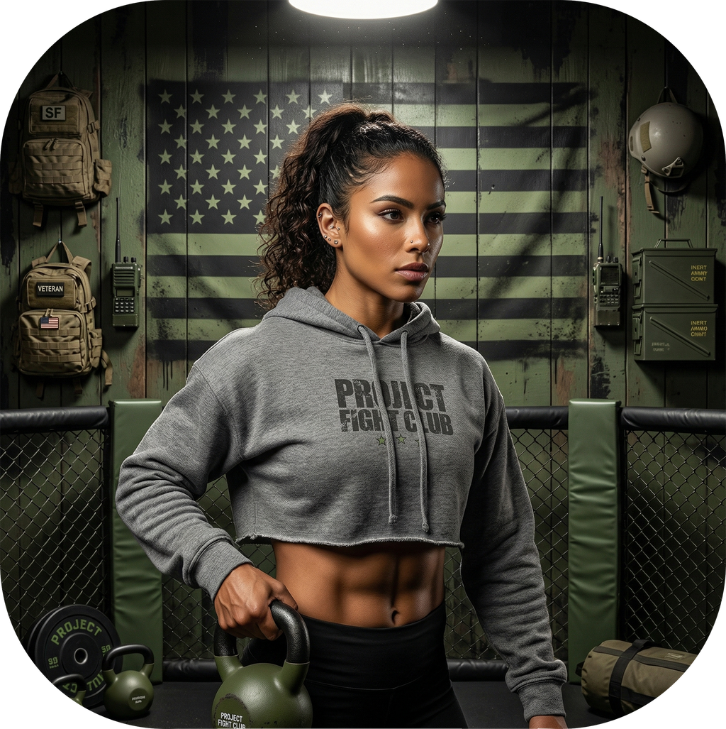 WOMENS GREY CROP HOODIE - HONOR SOLDIERS & VETERANS