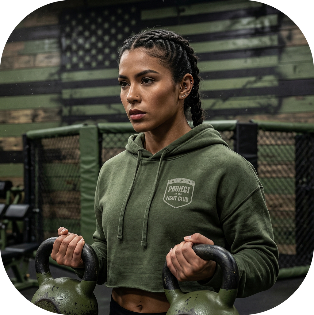 WOMENS MILITARY GREEN CROP HOODIE - HONOR SOLDIERS & VETERANS