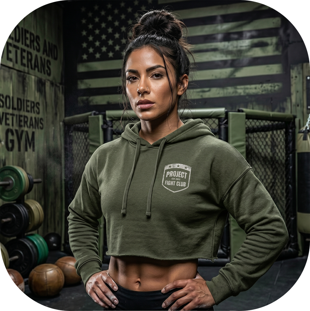 WOMENS MILITARY GREEN CROP HOODIE - HONOR SOLDIERS & VETERANS