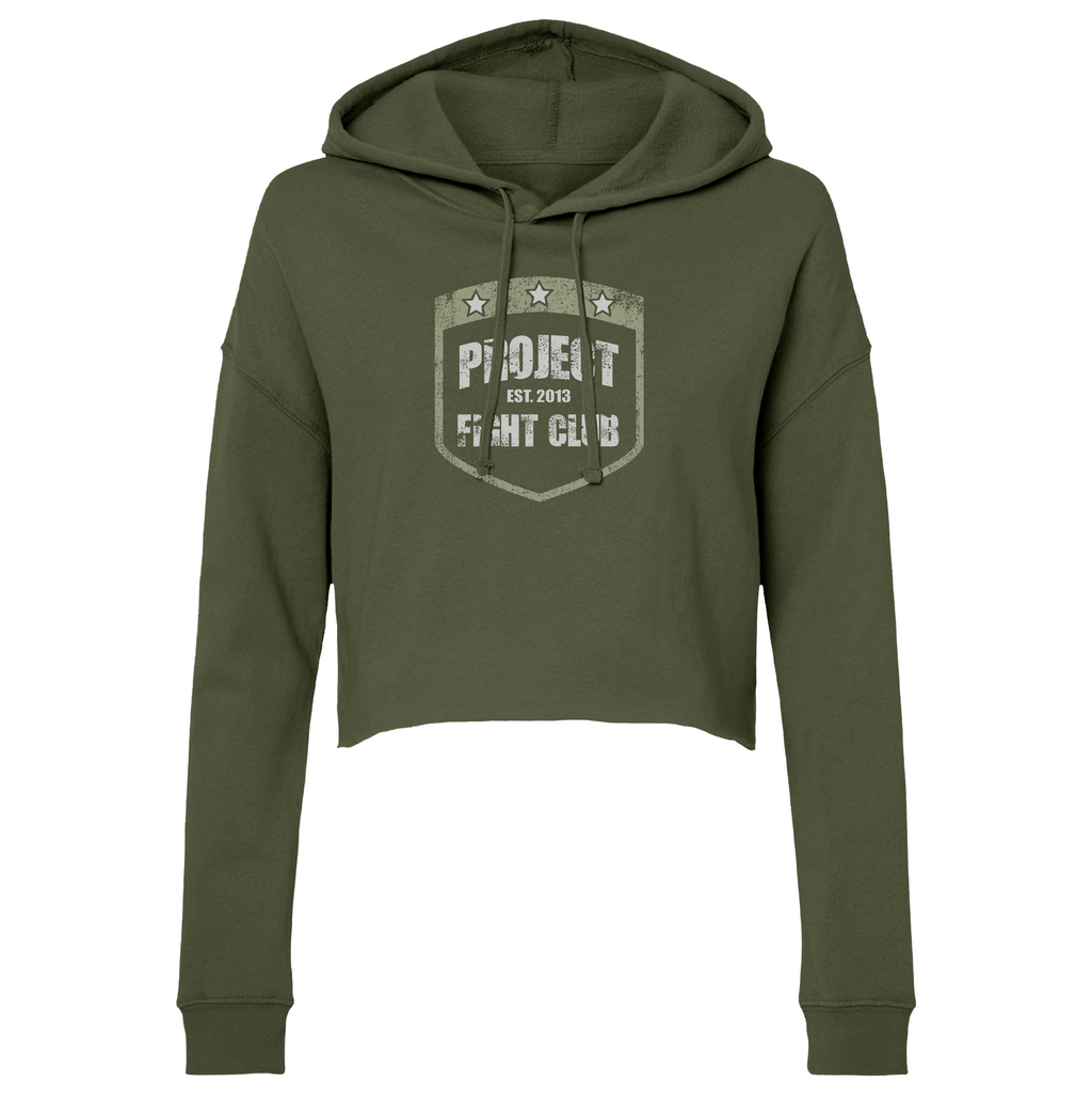 WOMENS MILITARY GREEN CROP HOODIE 2 - HONOR SOLDIERS & VETERANS