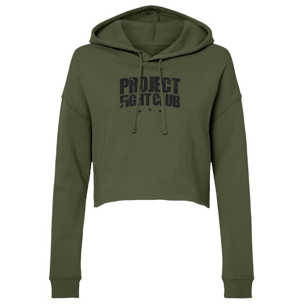 WOMENS MILITARY GREEN CROP HOODIE 3 - HONOR SOLDIERS & VETERANS
