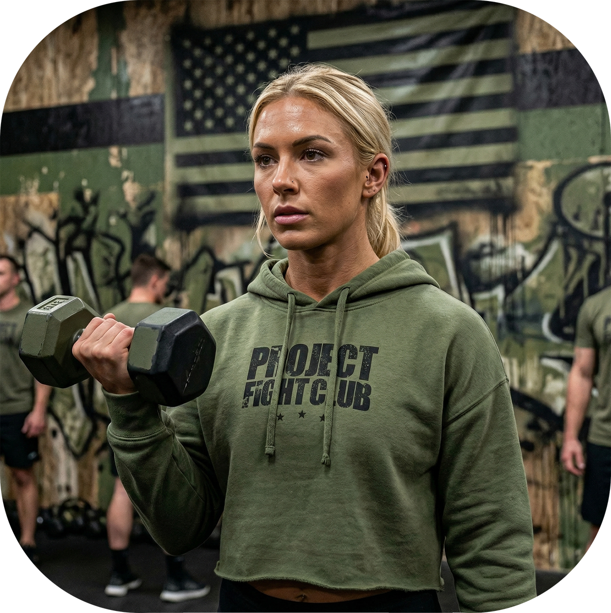WOMENS MILITARY GREEN CROP HOODIE 3 - HONOR SOLDIERS & VETERANS