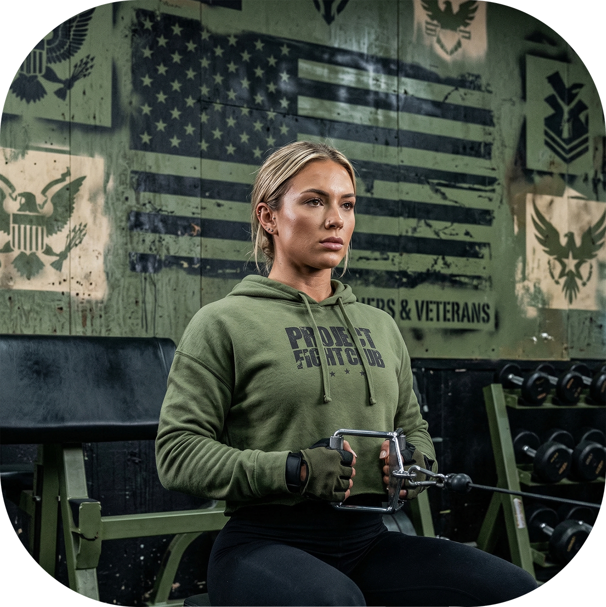 WOMENS MILITARY GREEN CROP HOODIE 3 - HONOR SOLDIERS & VETERANS