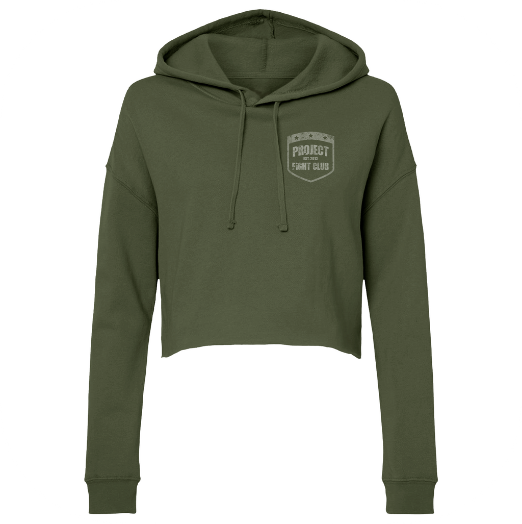 WOMENS MILITARY GREEN CROP HOODIE - HONOR SOLDIERS & VETERANS
