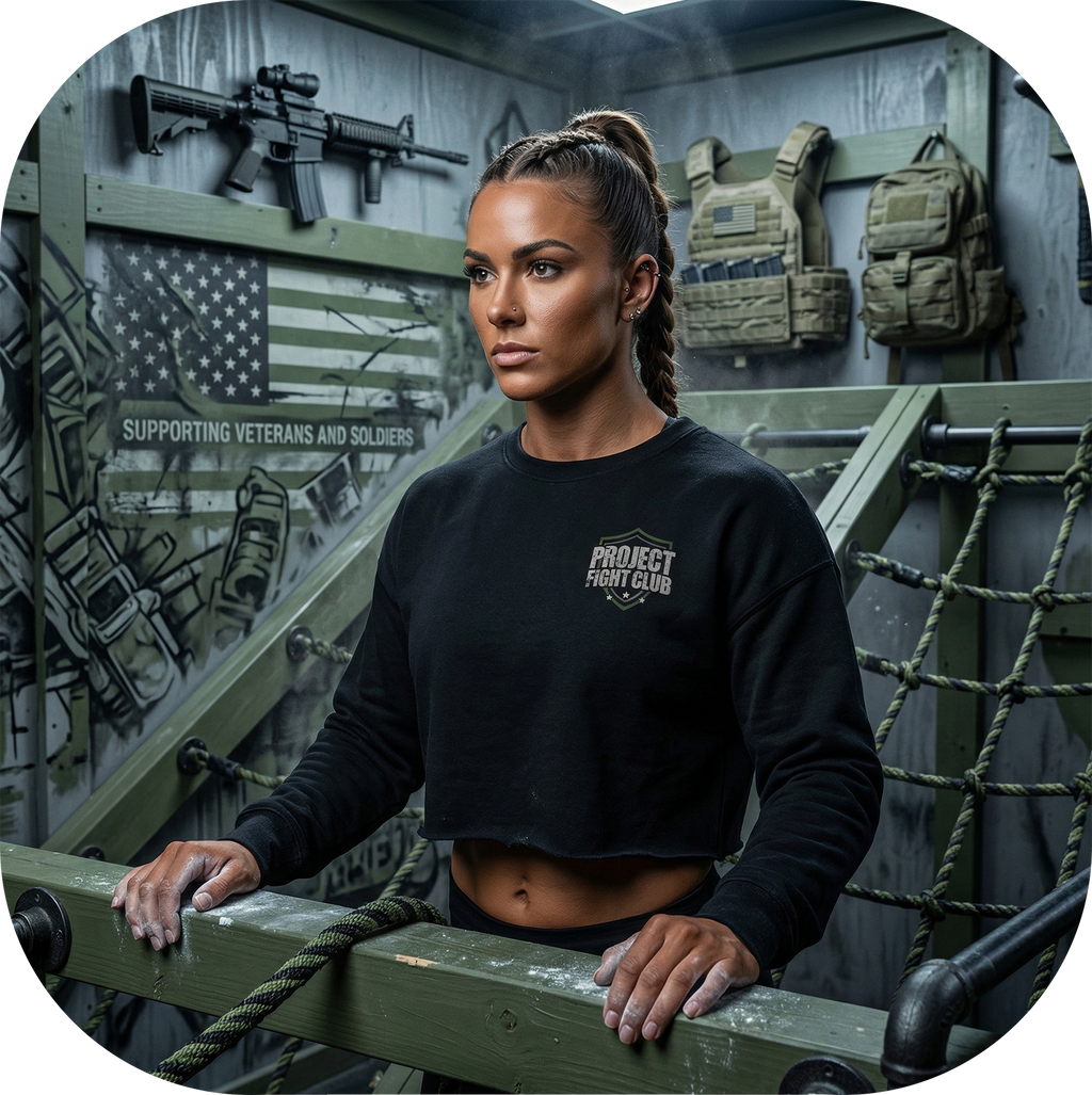 WOMENS BLACK CROPPED FLEECE - HONOR SOLDIERS & VETERANS
