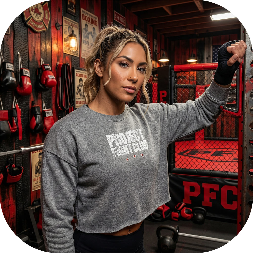 WOMENS GREY CROPPED SWEATSHIRT 2 - HONOR FIREFIGHTERS & EMTs