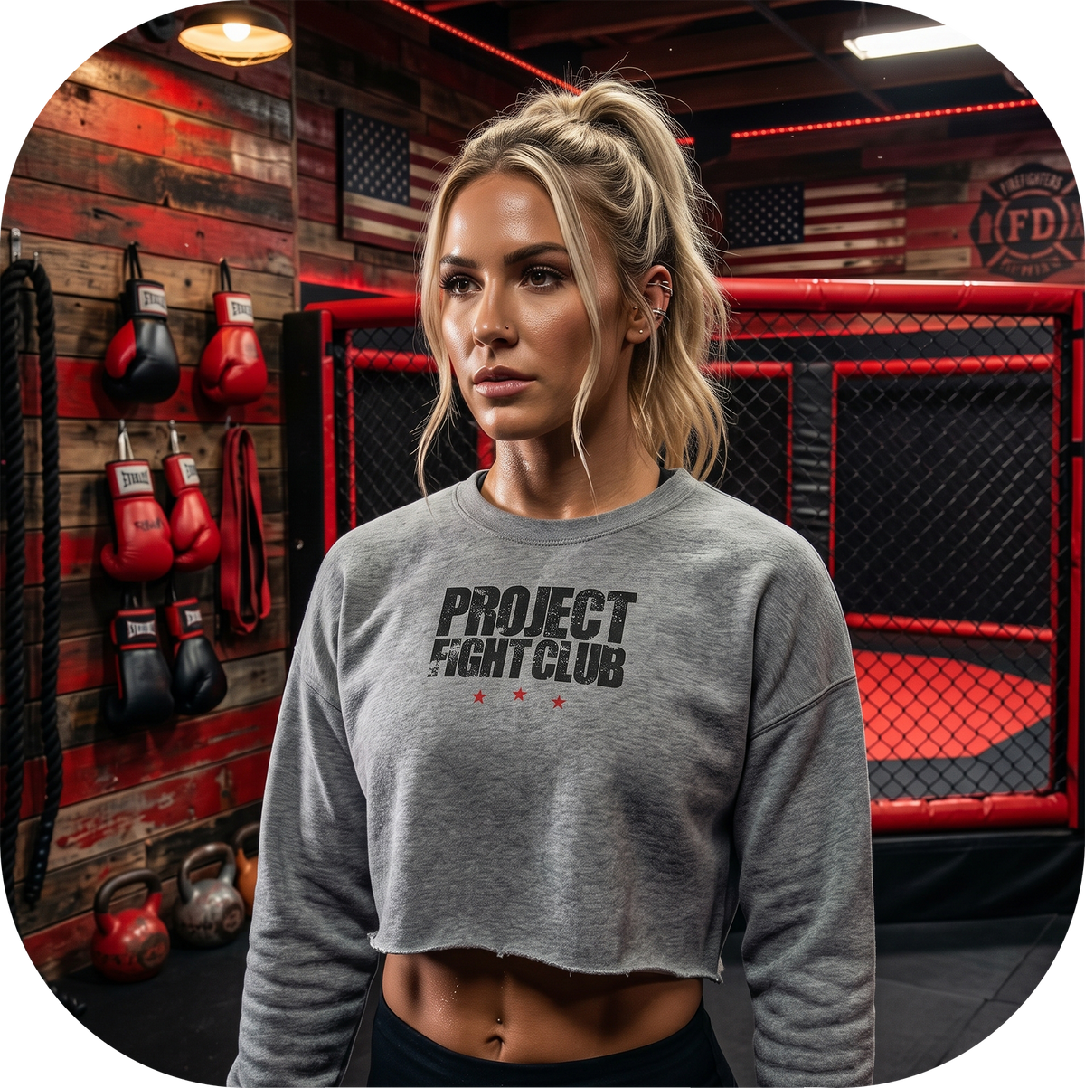 GREY CROPPED SWEATSHIRT - HONOR FIREFIGHTERS & EMTs
