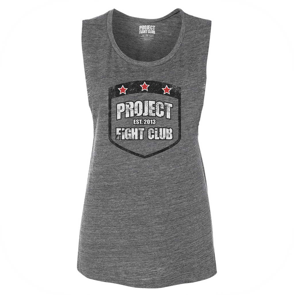 WOMENS DARK GREY MUSCLE TANK #2 - HONOR FIREFIGHTERS & EMTs