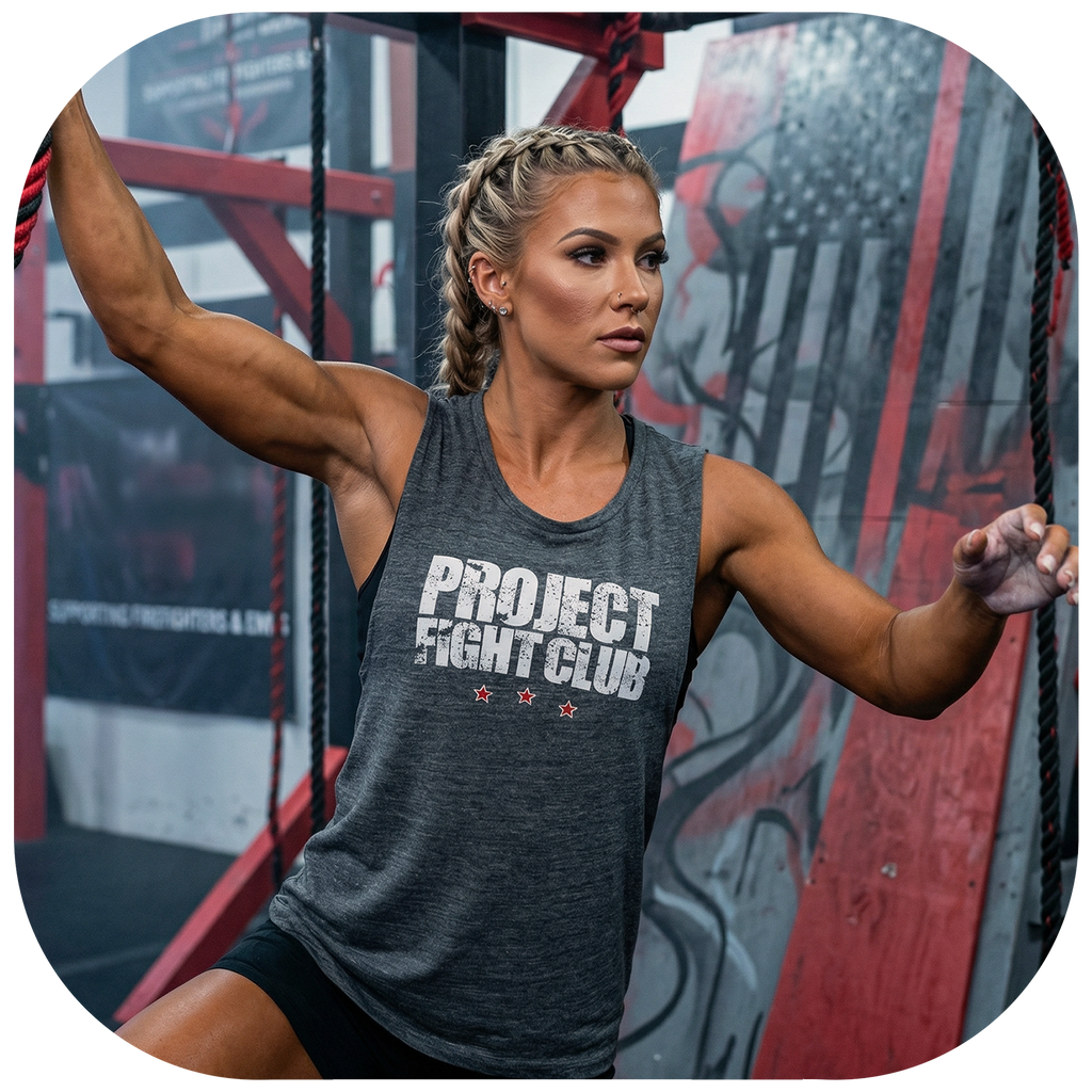 WOMENS ASPHALT GREY MUSCLE TANK - HONOR FIREFIGHTERS & EMTs