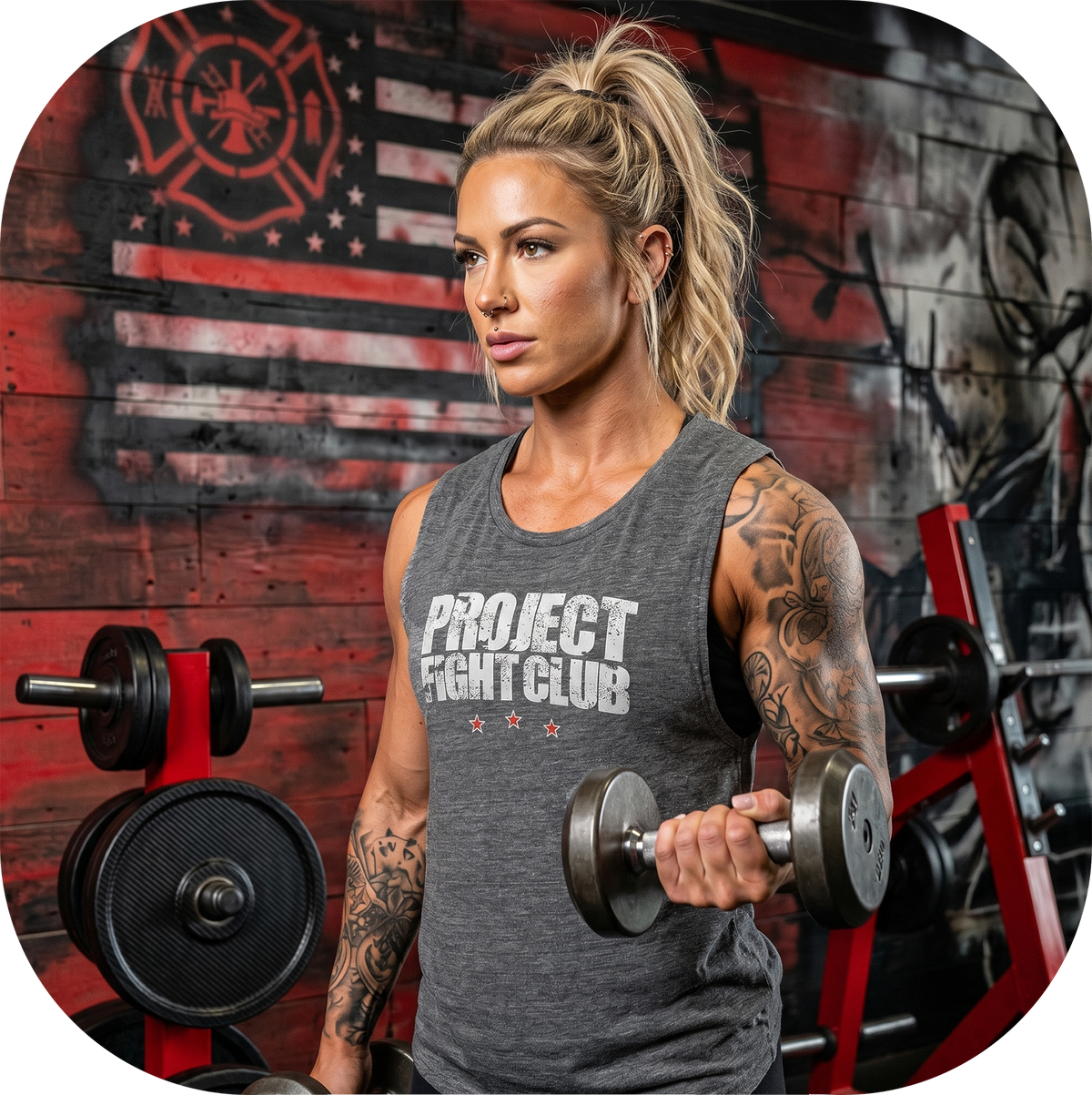 WOMENS ASPHALT GREY MUSCLE TANK - HONOR FIREFIGHTERS & EMTs