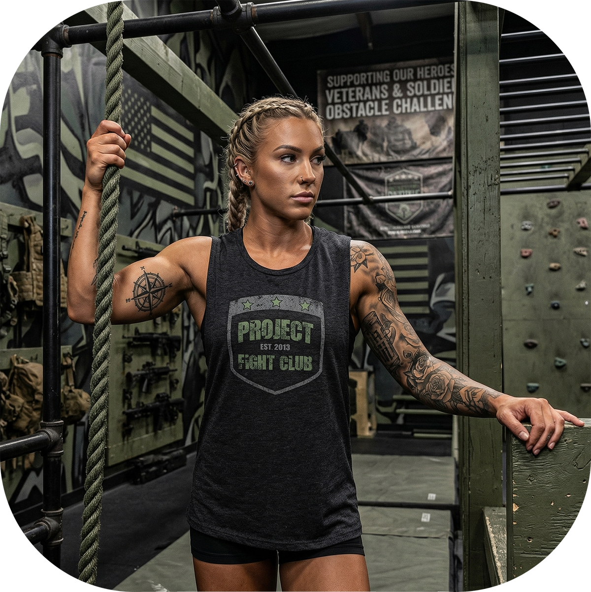 WOMENS BLACK MUSCLE TANK 2 - HONOR SOLDIERS & VETERANS