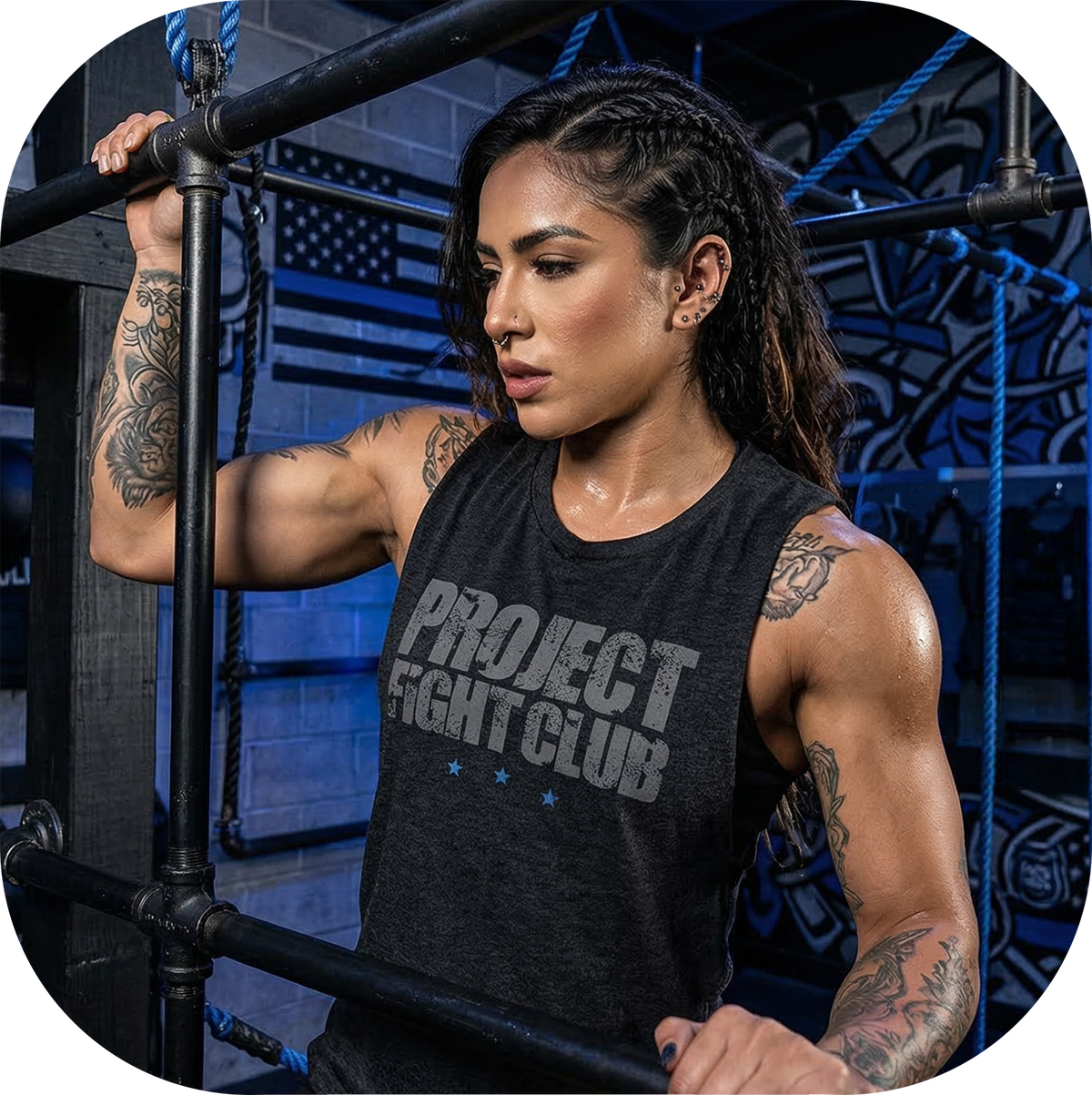 WOMENS BLACK MUSCLE TANK #2 - SUPPORT POLICE