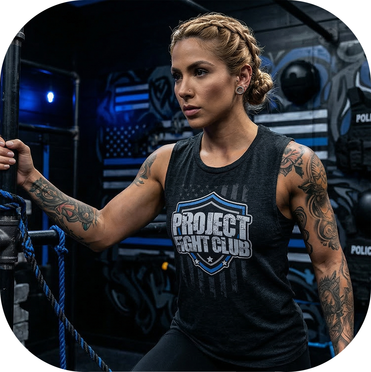 WOMENS BLACK MUSCLE TANK - SUPPORT POLICE