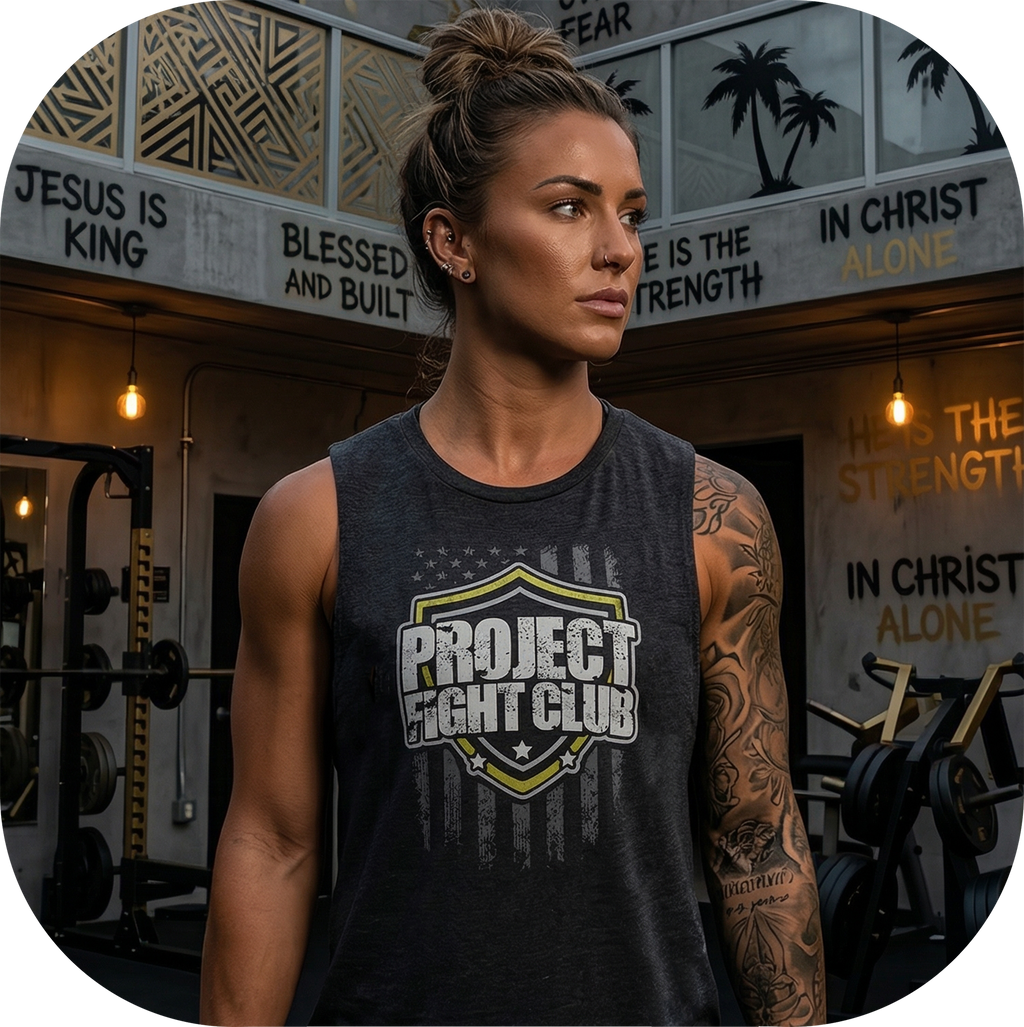 WOMENS BLACK MUSCLE TANK - SPREAD CHRISTIANITY
