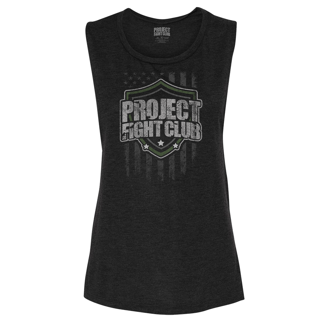 WOMENS BLACK MUSCLE TANK - HONOR SOLDIERS & VETERANS