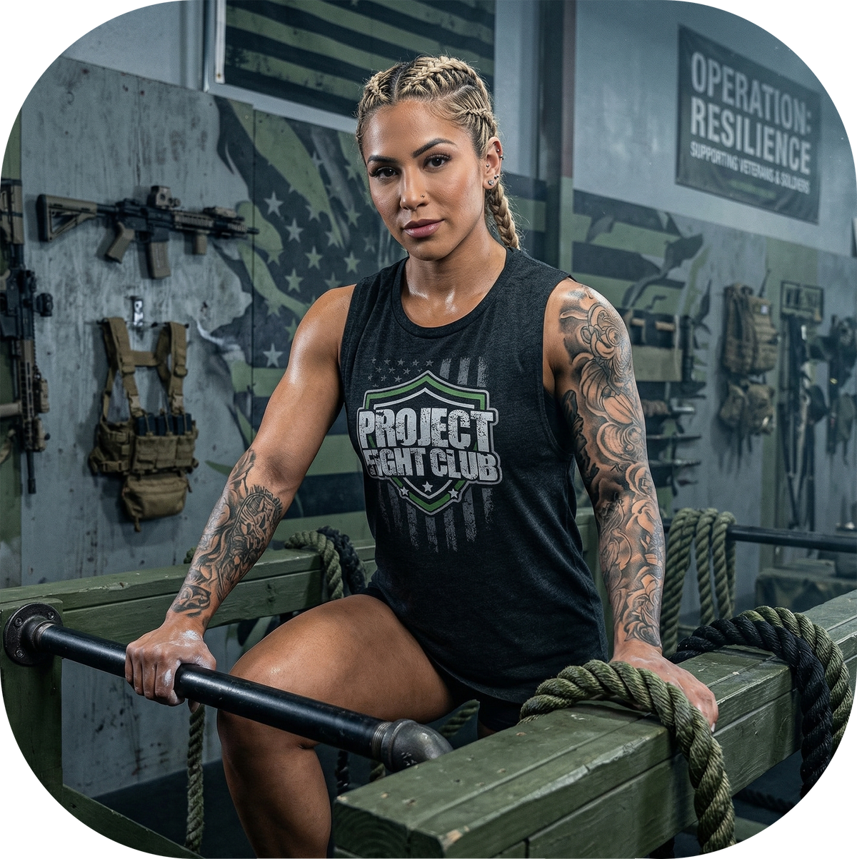 WOMENS BLACK MUSCLE TANK - HONOR SOLDIERS & VETERANS